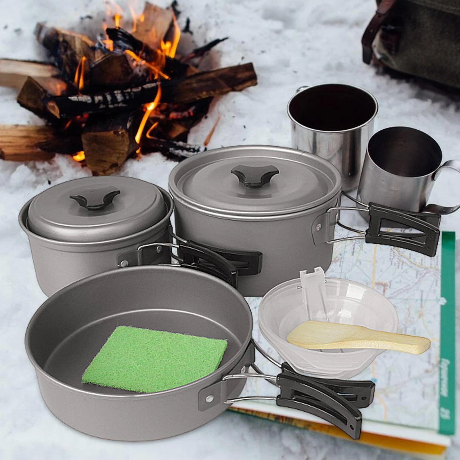 Camping Cookware Set for Campfire Pot and Pan Compact Lightweight Cooking Pot Cooking Gear for Picnic Hiking Accessories Gear