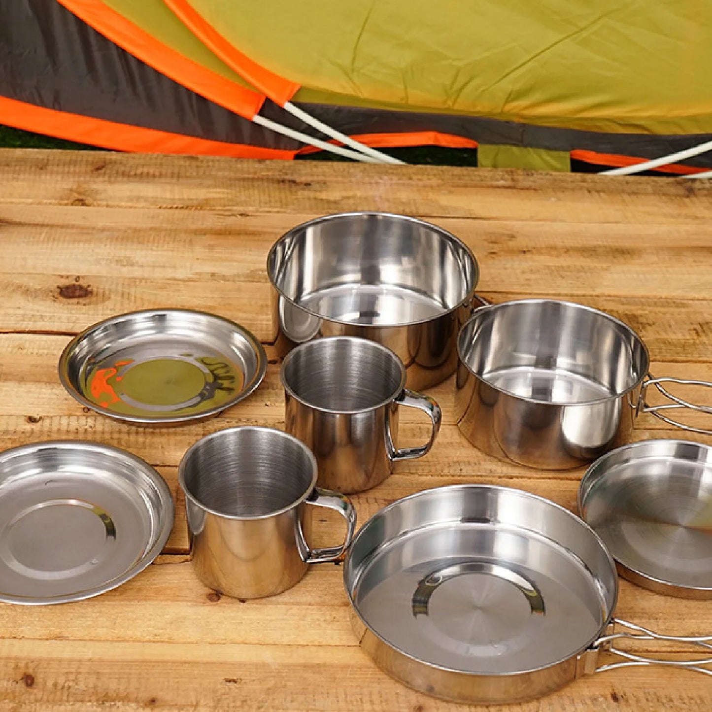 8Pcs Backpacking Camping Cookware Mini Picnic Camping Cooking Mess Kit with Pot and Pan Set for Hiking