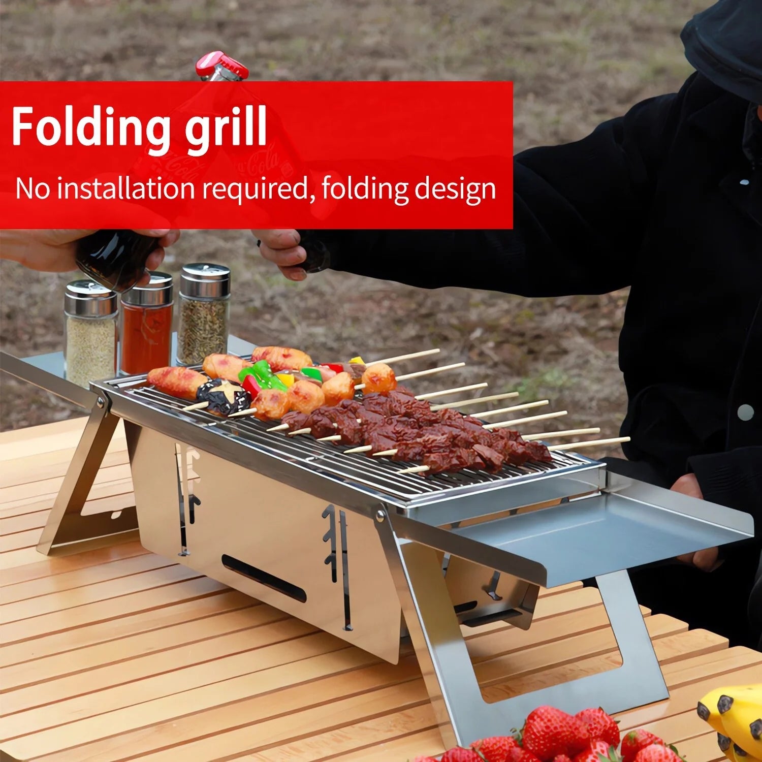 9" Charcoal Folding Barbecue Grill, Portable