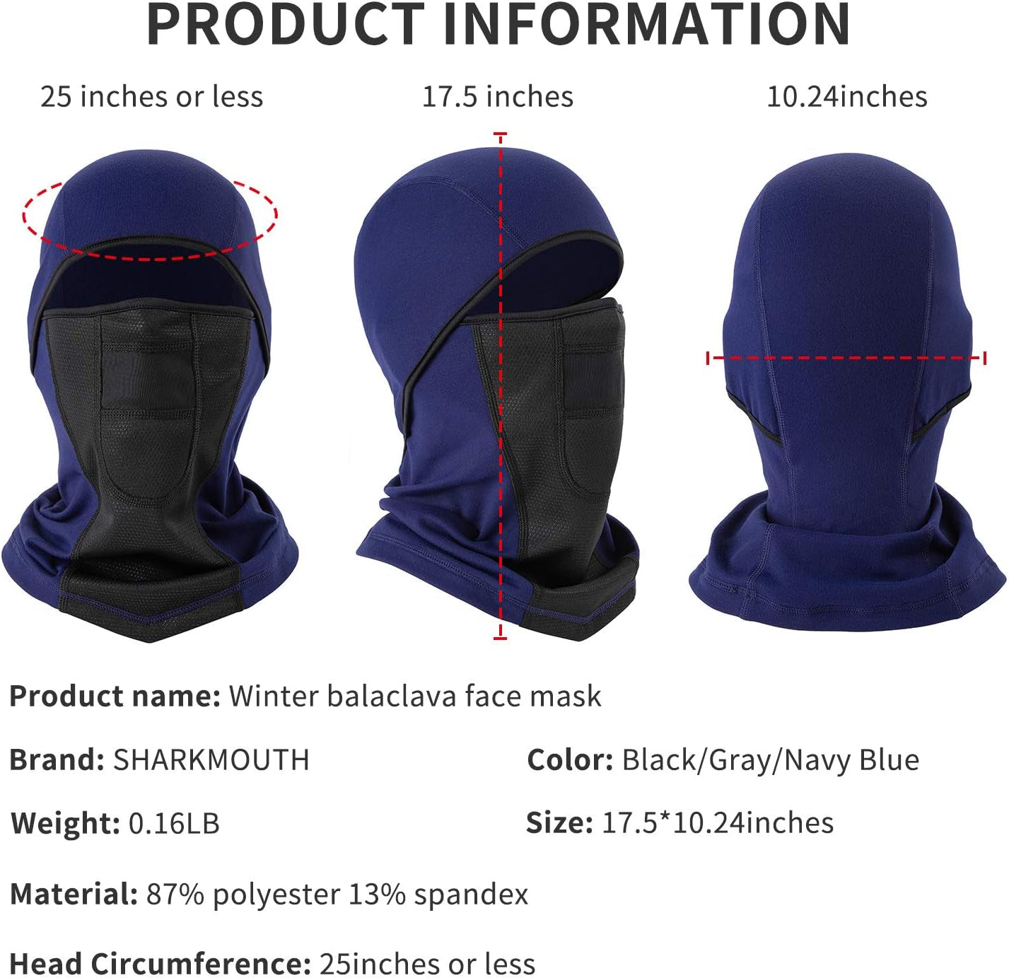 Winter Balaclava, Windproof Ski Mask Wind-Resistant Face Mask, Navy