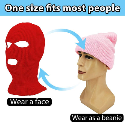 3 Piece 3 Hole Full Face Cover Ski Mask Double Thermal Knitted Ski Face Mask for Winter Outdoor Sports Men Women (Black+Red+Pink)