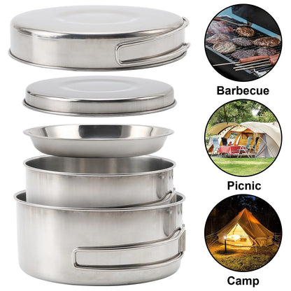 8Pcs Backpacking Camping Cookware Mini Picnic Camping Cooking Mess Kit with Pot and Pan Set for Hiking