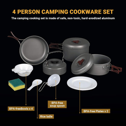 24/13/11/8PCS Camping Cookware Pots and Pans Backpacking Cooking Set Lightweight Cookware Mess Kit Outdoor Cook Gear for Family Hiking Picnic